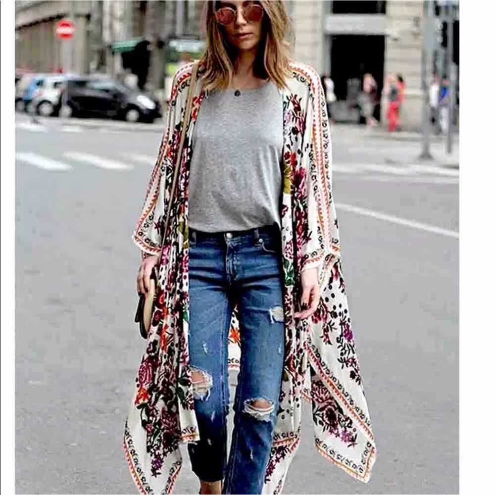 Arrived! 🌺BoHo blouse chiffon kimono top - Picture 8 of 9